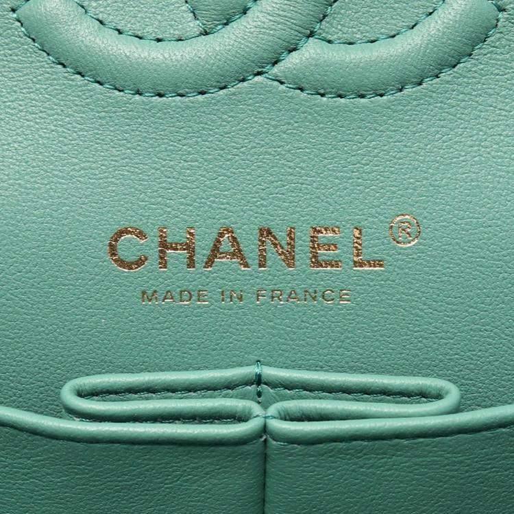Pre Owned Chanel Lambskin Green Classic Flap Chain Shoulder Bag 