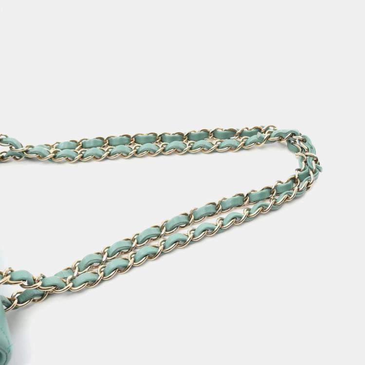 Pre Owned Chanel Lambskin Green Classic Flap Chain Shoulder Bag 