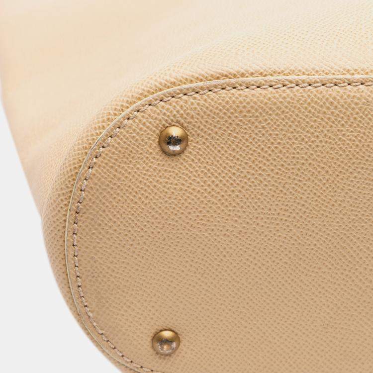 Pre Owned Chanel Beige Brown Grained Calfskin Tortoise Tote