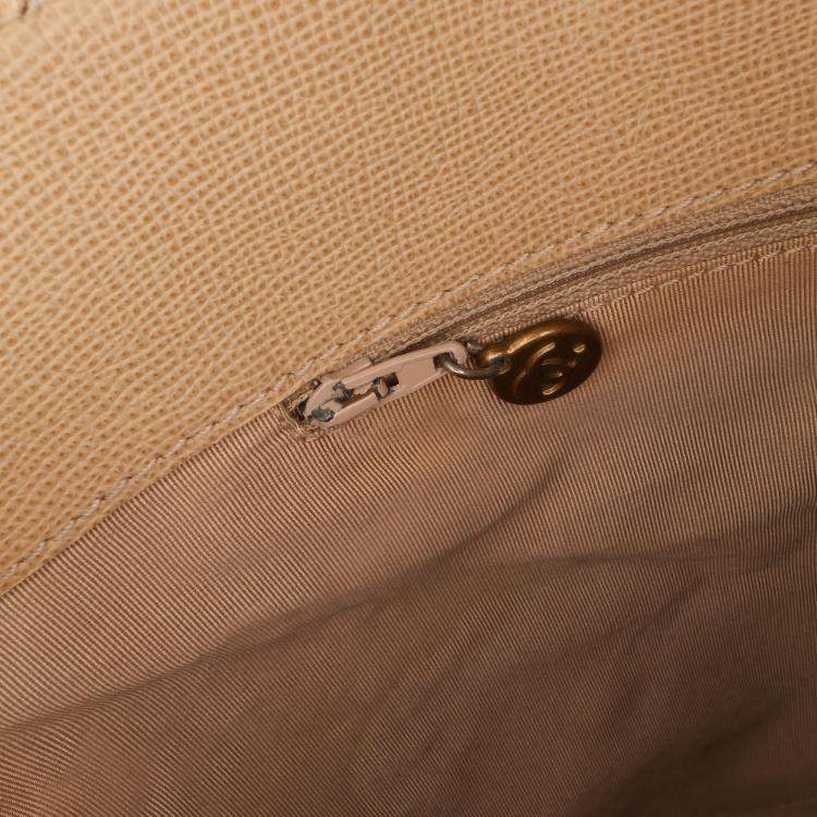 Pre Owned Chanel Beige Brown Grained Calfskin Tortoise Tote