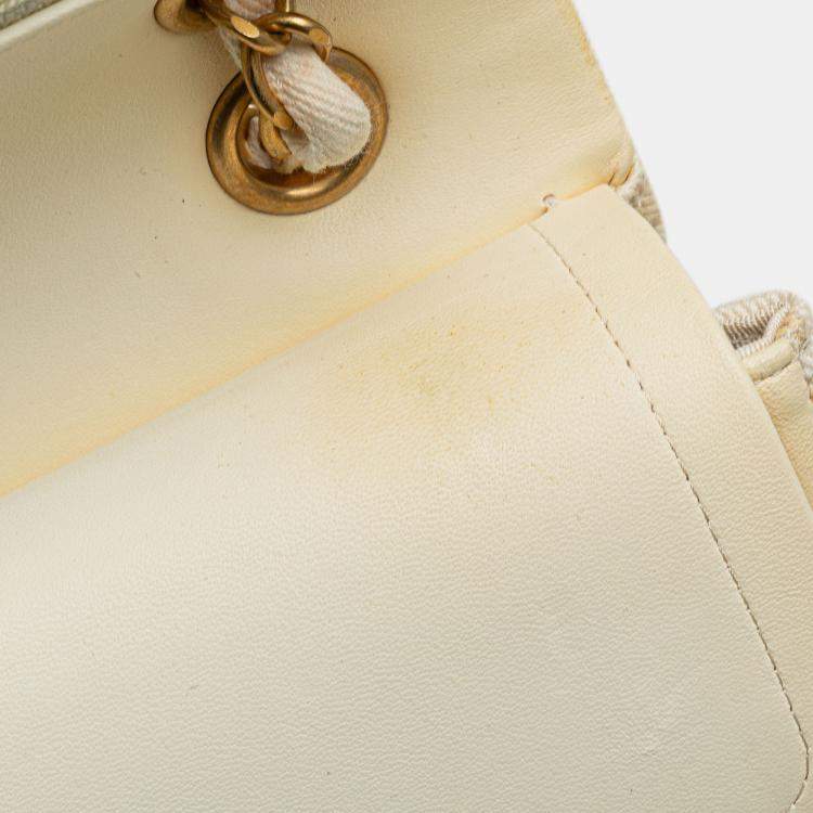 Pre Owned Chanel Brown Classic Printed Denim Floral Double Medium Flap Bag