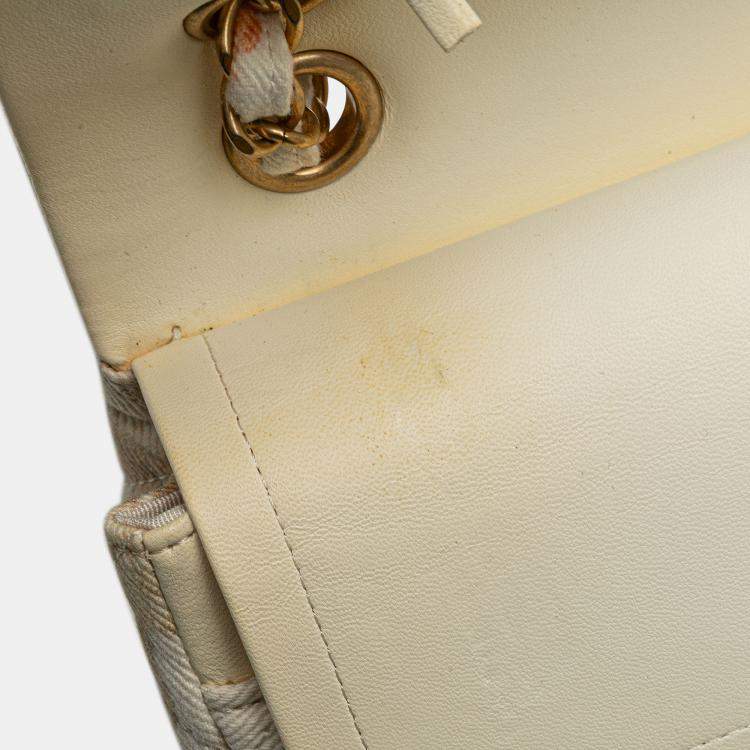 Pre Owned Chanel Brown Classic Printed Denim Floral Double Medium Flap Bag