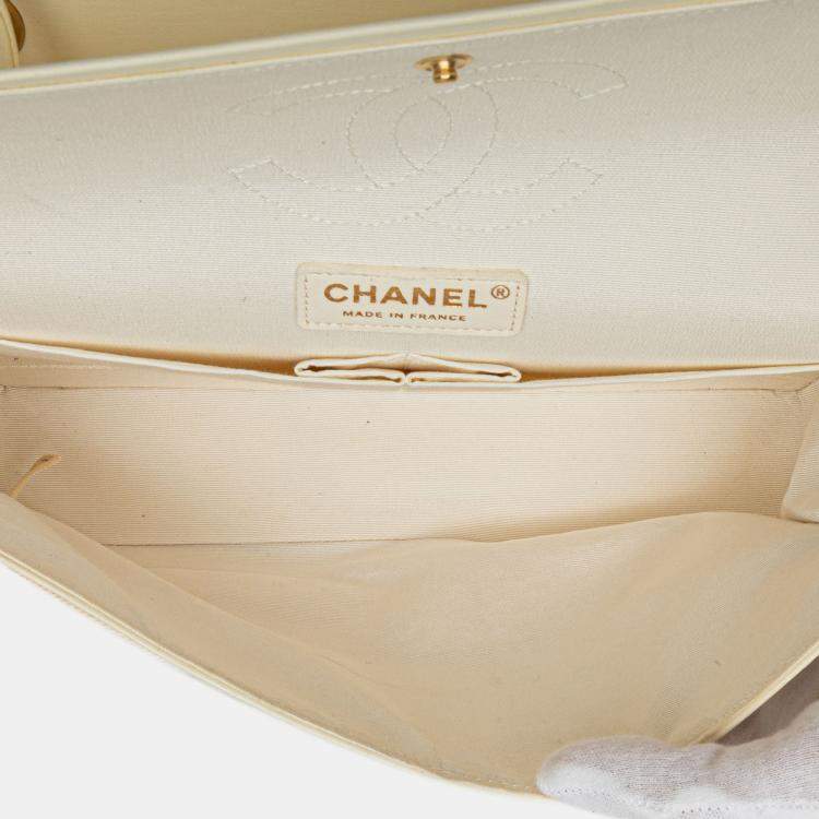 Pre Owned Chanel Brown Classic Printed Denim Floral Double Medium Flap Bag