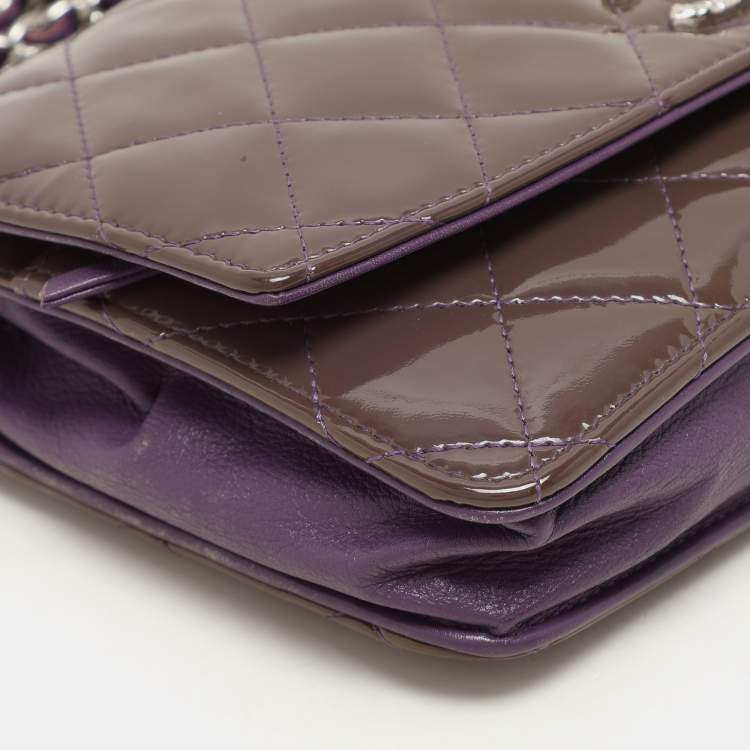 Pre Owned Chanel Purple Quilted Patent Leather CC Wallet On Chain