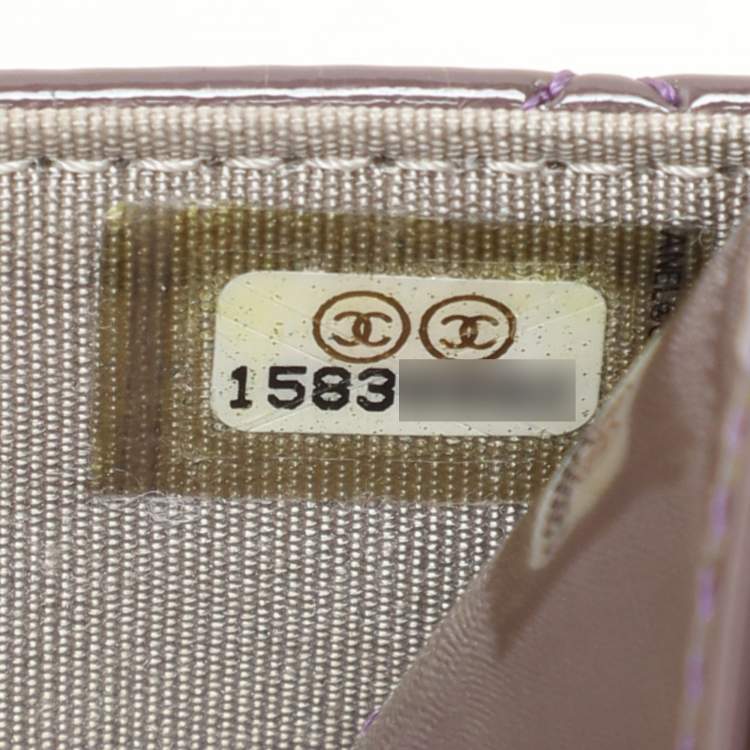Pre Owned Chanel Purple Quilted Patent Leather CC Wallet On Chain
