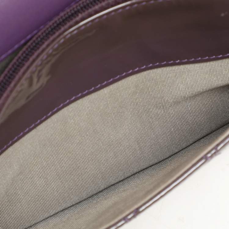 Pre Owned Chanel Purple Quilted Patent Leather CC Wallet On Chain