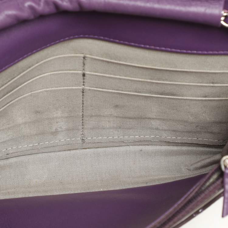 Pre Owned Chanel Purple Quilted Patent Leather CC Wallet On Chain