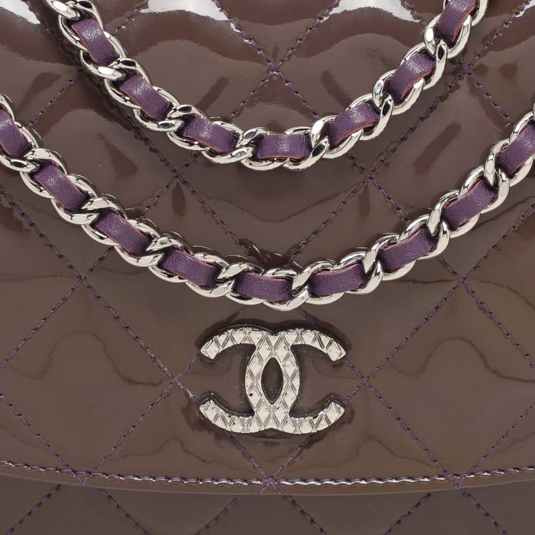 Pre Owned Chanel Purple Quilted Patent Leather CC Wallet On Chain
