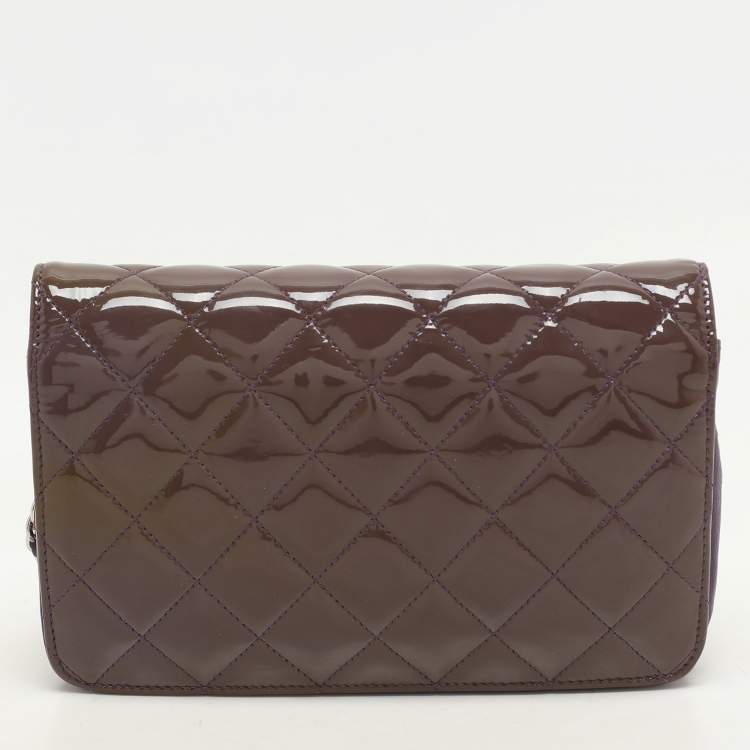 Pre Owned Chanel Purple Quilted Patent Leather CC Wallet On Chain
