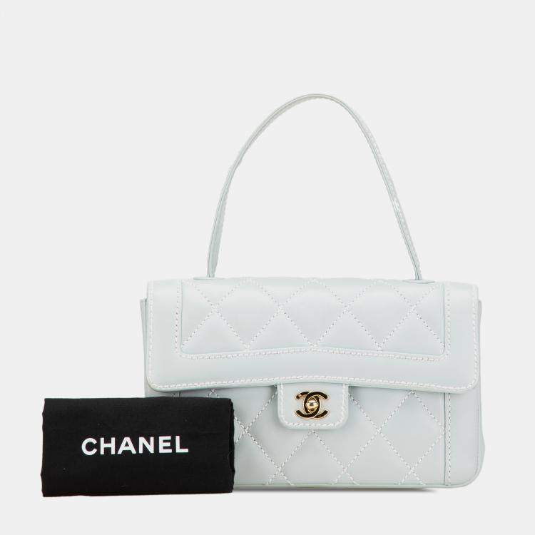 Pre Owned Chanel Blue Quilted Lambskin Wild Stitch Top Handle Bag