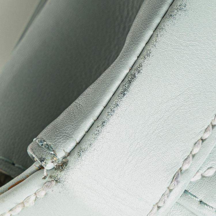 Pre Owned Chanel Blue Quilted Lambskin Wild Stitch Top Handle Bag