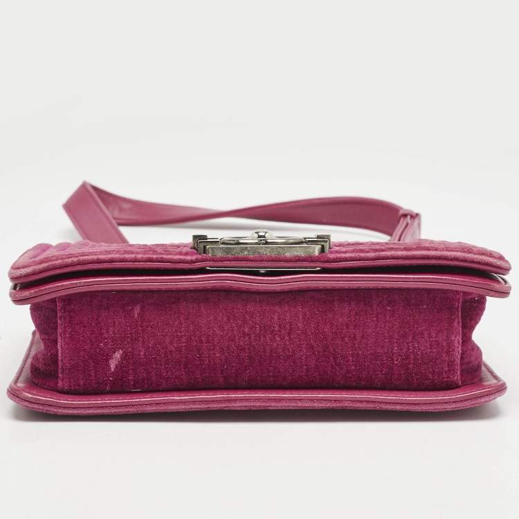Pre Owned Chanel Fuchsia Quilted Velvet Small Boy Flap Bag