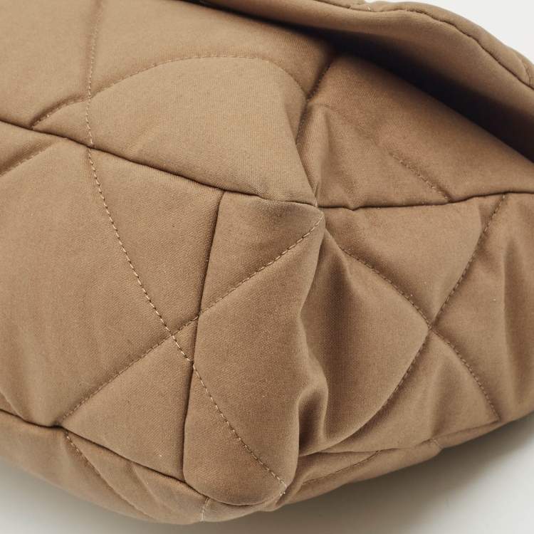Pre Owned Chanel Brown Quilted Nylon Large 19 Flap Bag