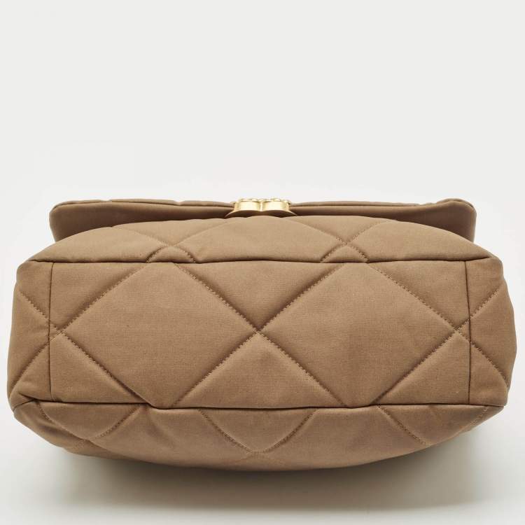 Pre Owned Chanel Brown Quilted Nylon Large 19 Flap Bag