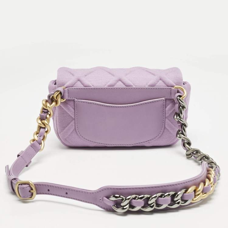 Pre Owned Chanel Lilac Quilted Jersey Fabric and Leather 19 Belt Bag