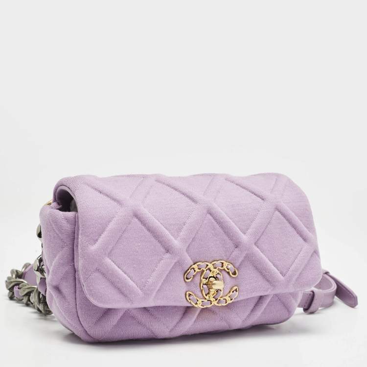 Pre Owned Chanel Lilac Quilted Jersey Fabric and Leather 19 Belt Bag