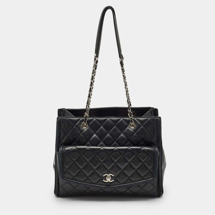 Pre Owned Chanel Black Quilted Leather Geometric Shopper Tote