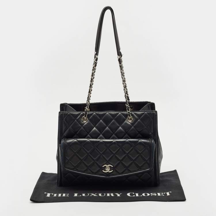 Pre Owned Chanel Black Quilted Leather Geometric Shopper Tote