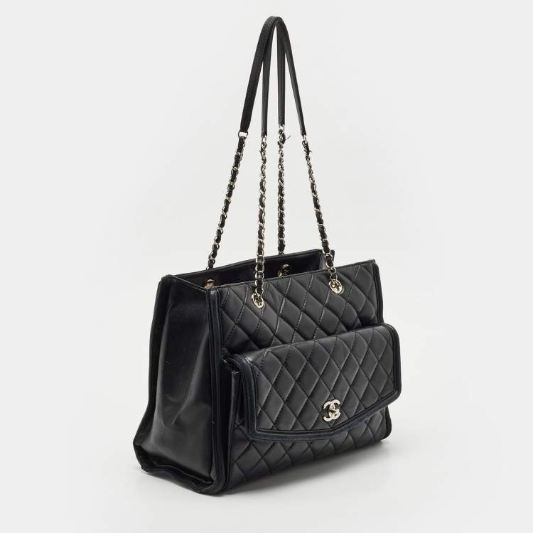 Pre Owned Chanel Black Quilted Leather Geometric Shopper Tote