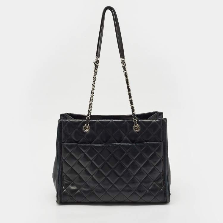 Pre Owned Chanel Black Quilted Leather Geometric Shopper Tote