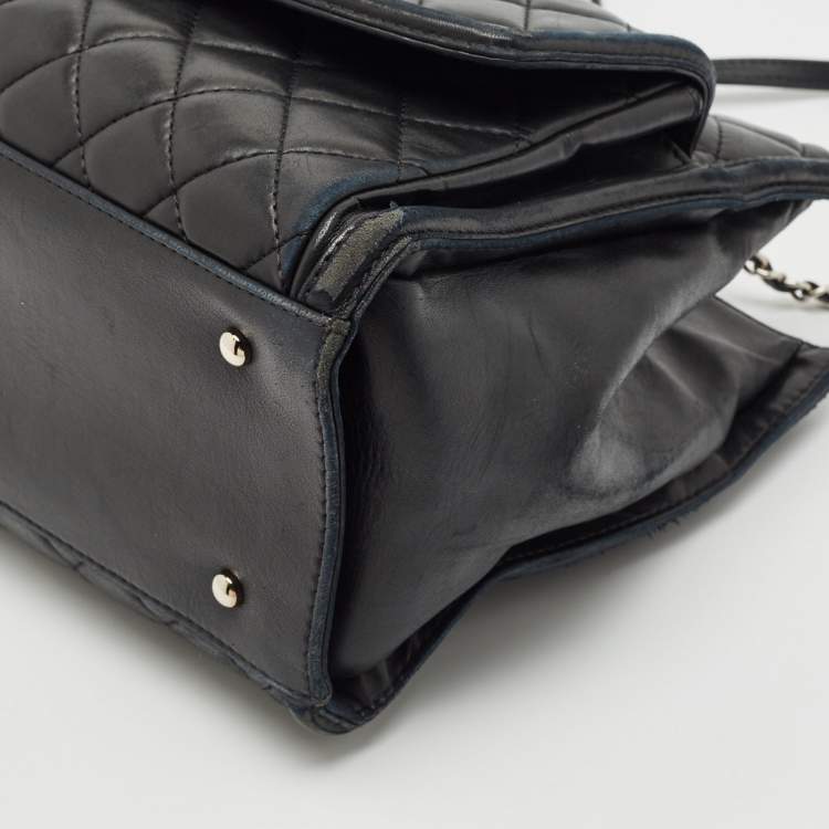 Pre Owned Chanel Black Quilted Leather Geometric Shopper Tote