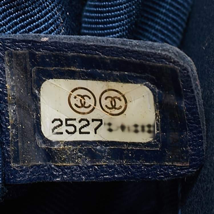 Pre Owned Chanel Navy Blue Chevron Leather and Snakeskin Chic Top Handle Bag