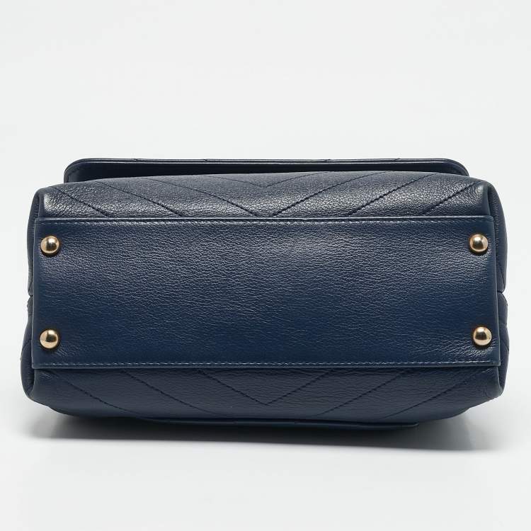 Pre Owned Chanel Navy Blue Chevron Leather and Snakeskin Chic Top Handle Bag