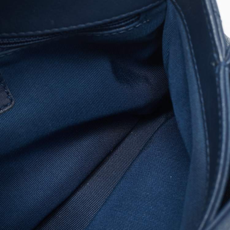 Pre Owned Chanel Navy Blue Chevron Leather and Snakeskin Chic Top Handle Bag