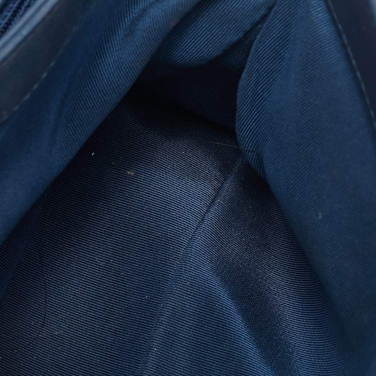 Pre Owned Chanel Navy Blue Chevron Leather and Snakeskin Chic Top Handle Bag