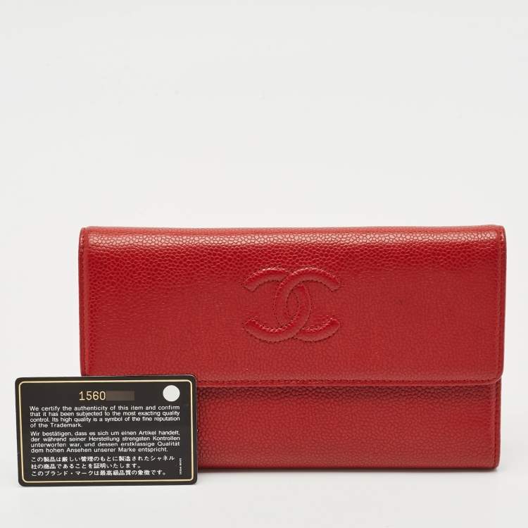 Pre Owned Chanel Red Caviar Leather CC Timeless Flap Wallet