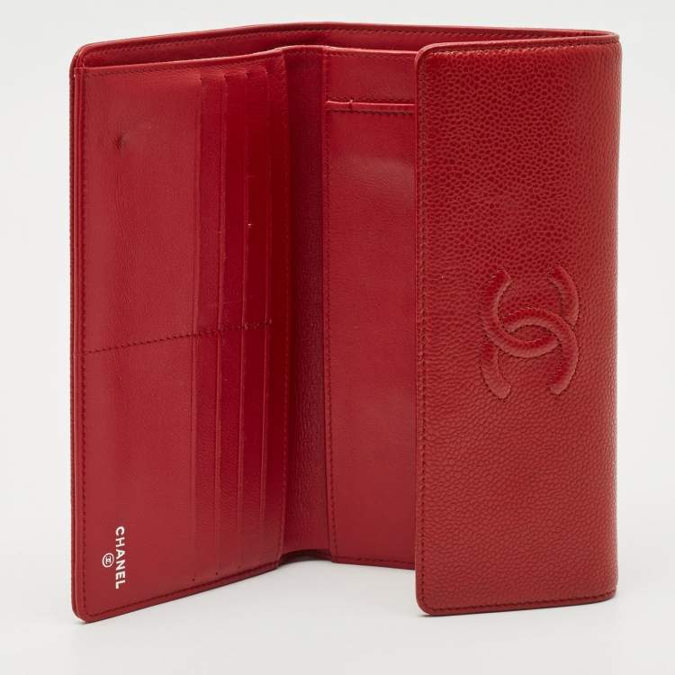 Pre Owned Chanel Red Caviar Leather CC Timeless Flap Wallet