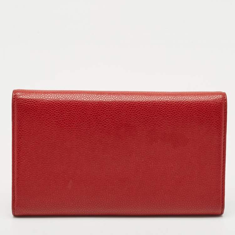 Pre Owned Chanel Red Caviar Leather CC Timeless Flap Wallet