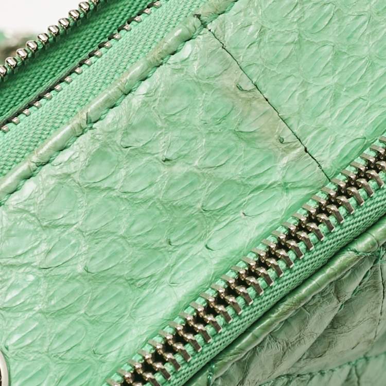 Pre Owned Chanel Green Python Mini Pocket Box Camera Case Bag