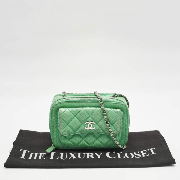 Pre Owned Chanel Green Python Mini Pocket Box Camera Case Bag