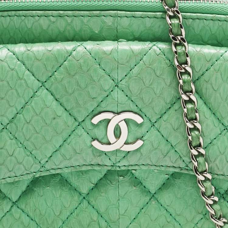 Pre Owned Chanel Green Python Mini Pocket Box Camera Case Bag