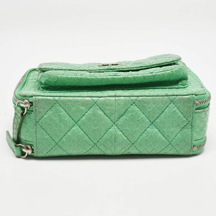 Pre Owned Chanel Green Python Mini Pocket Box Camera Case Bag
