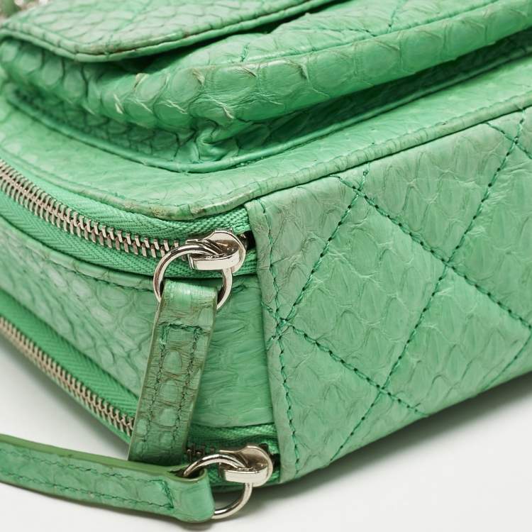 Pre Owned Chanel Green Python Mini Pocket Box Camera Case Bag