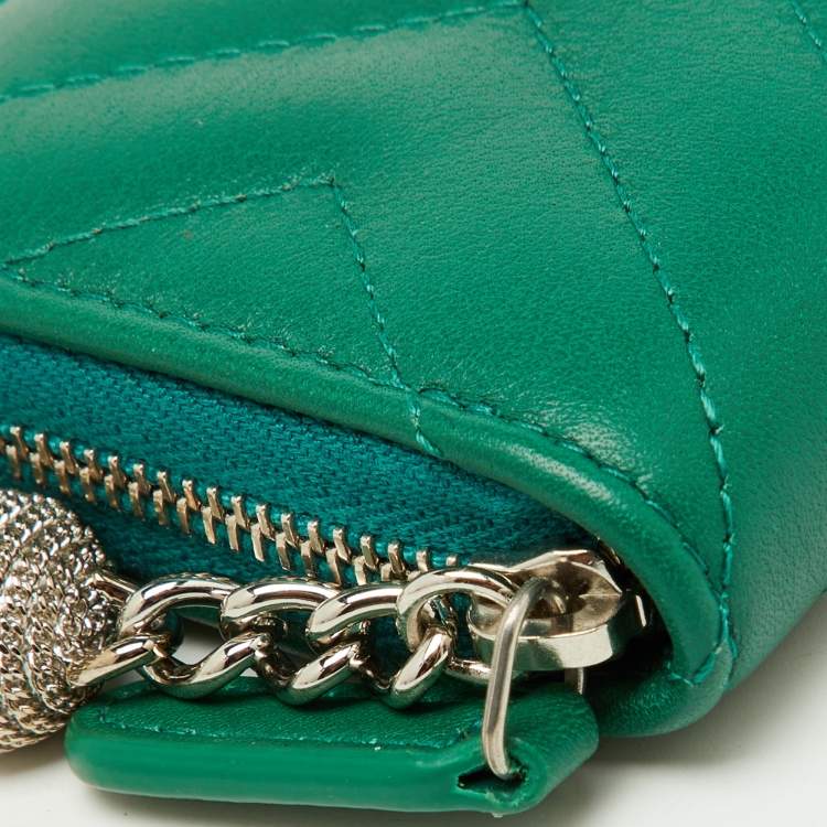 Pre Owned Chanel Green Quilted Leather Tassel Coin Zip Wallet