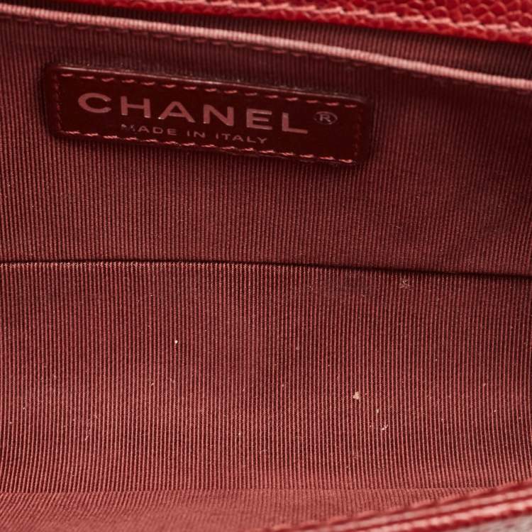 Pre Owned Chanel Red Caviar Quilted Leather Small Boy Flap Bag