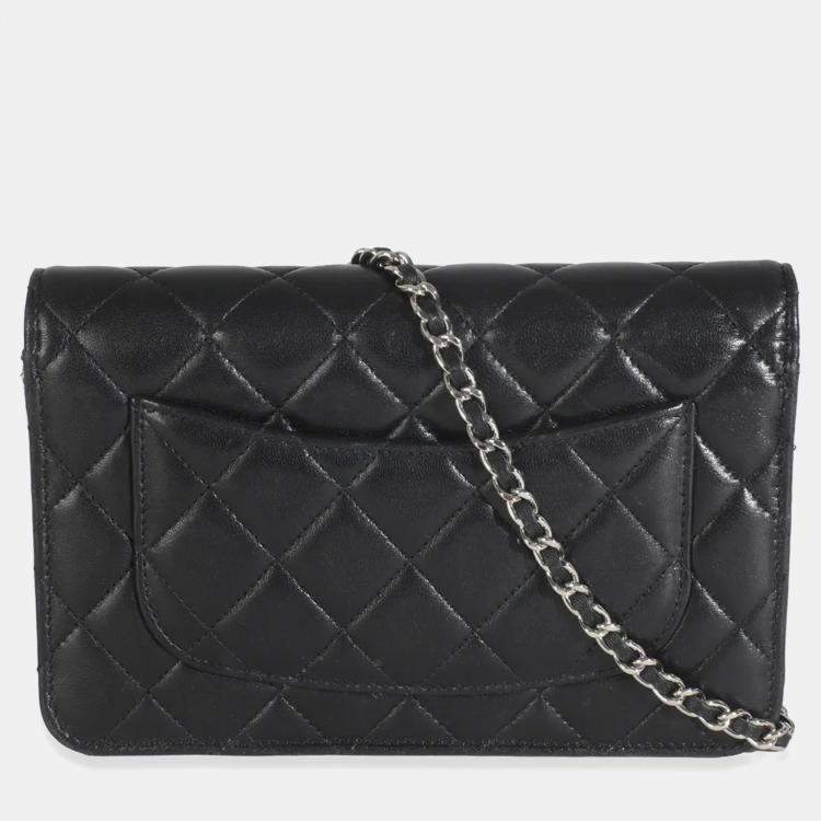 Pre Owned Chanel Black Quilted Lambskin Wallet On Chain