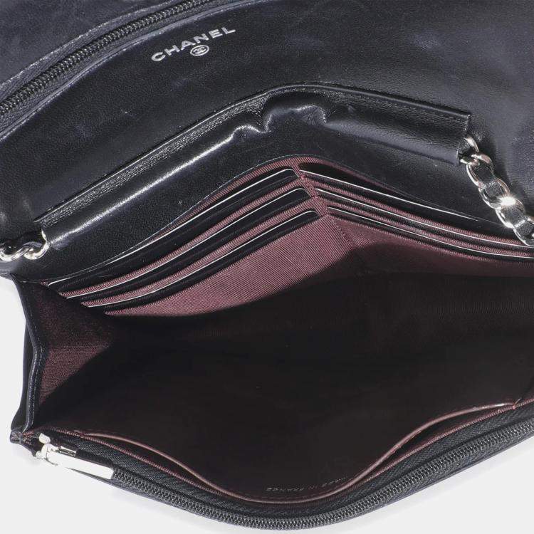 Pre Owned Chanel Black Quilted Lambskin Wallet On Chain