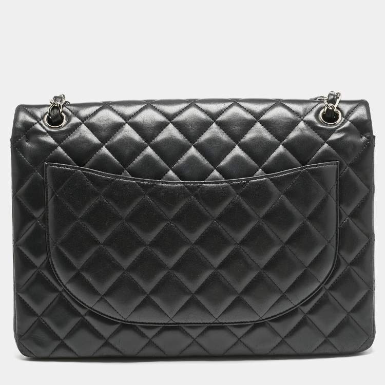Pre Owned Chanel Black Quilted Lambskin Leather Maxi Classic Double Flap Bag