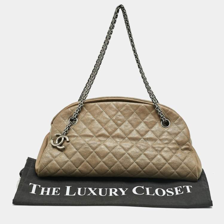 Pre Owned Chanel Olive Green Quilted Caviar Medium Just Mademoiselle Bowler Bag
