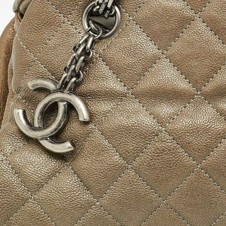 Pre Owned Chanel Olive Green Quilted Caviar Medium Just Mademoiselle Bowler Bag