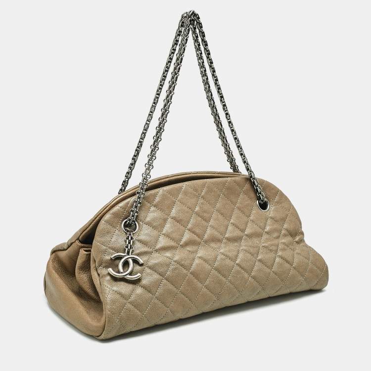 Pre Owned Chanel Olive Green Quilted Caviar Medium Just Mademoiselle Bowler Bag
