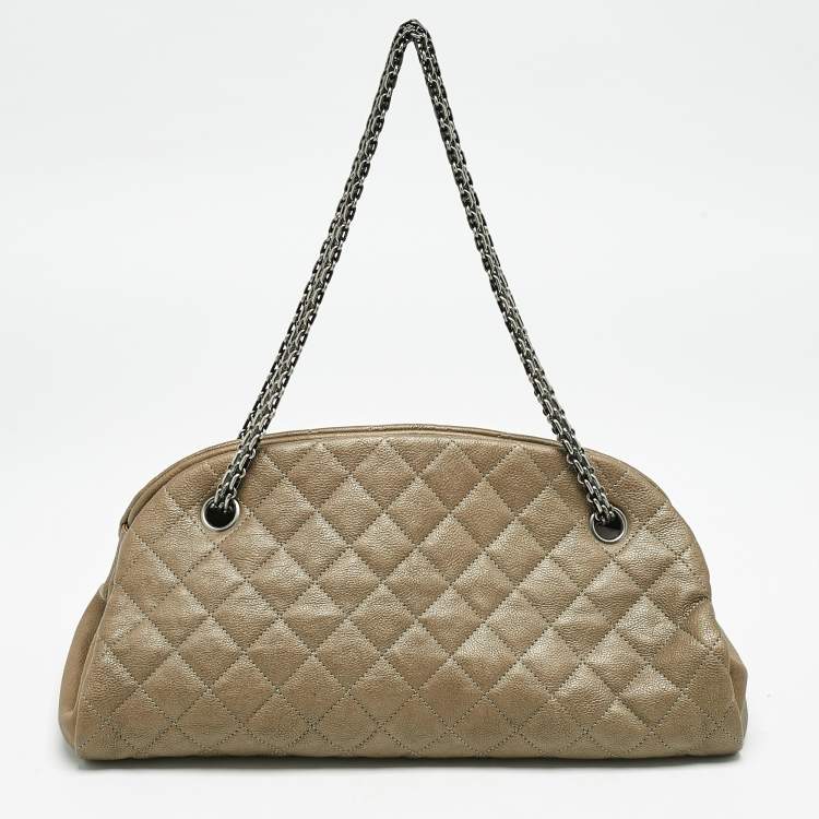 Pre Owned Chanel Olive Green Quilted Caviar Medium Just Mademoiselle Bowler Bag