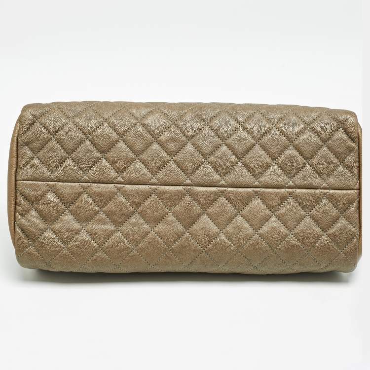 Pre Owned Chanel Olive Green Quilted Caviar Medium Just Mademoiselle Bowler Bag