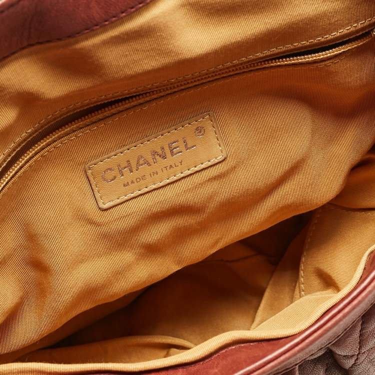 Pre Owned Chanel Brown Washed Quilted Leather Large Chain Around Messenger Bag