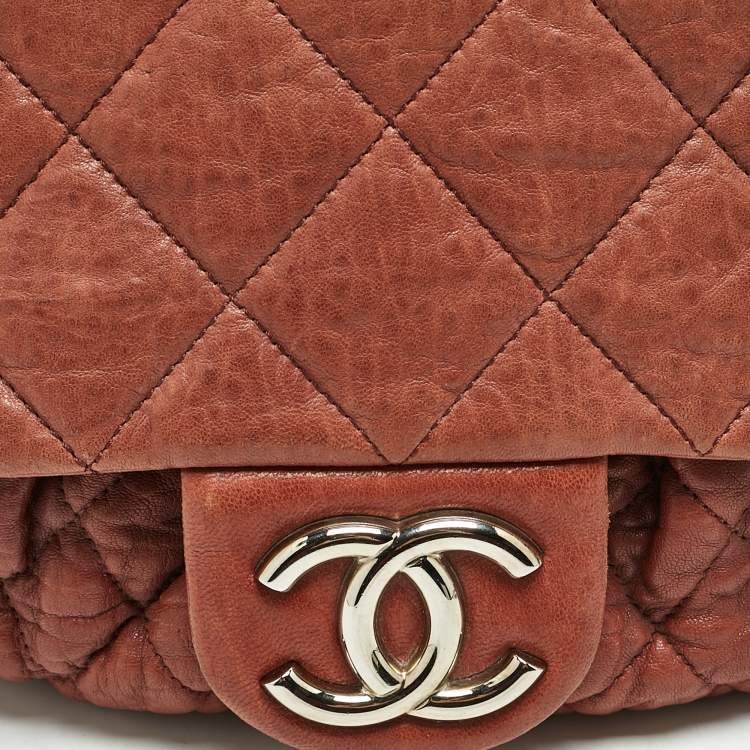 Pre Owned Chanel Brown Washed Quilted Leather Large Chain Around Messenger Bag