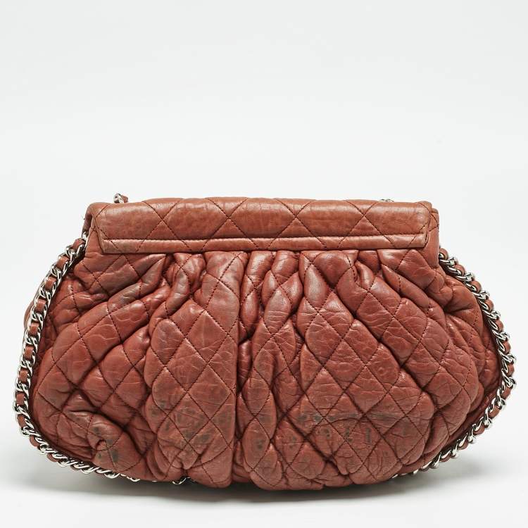 Pre Owned Chanel Brown Washed Quilted Leather Large Chain Around Messenger Bag